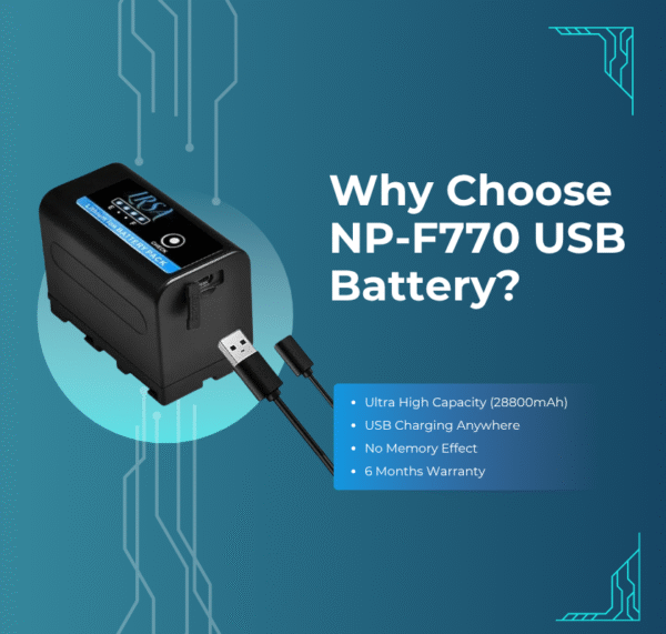 NP- F770 USB Lithium-Ion (28800MAH) Ultra High Capacity Battery - Rechargeable Replacement for Sony NP- F 770USB Battery with USB - Image 3