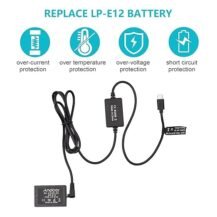 LRSA LP-12 Dummy Battery Type-C Cable to DR-E12 Dummy Battery DC Coupler LP-E12 Replaent for EOS M2 M10 M50 M100 M200 Cameras
