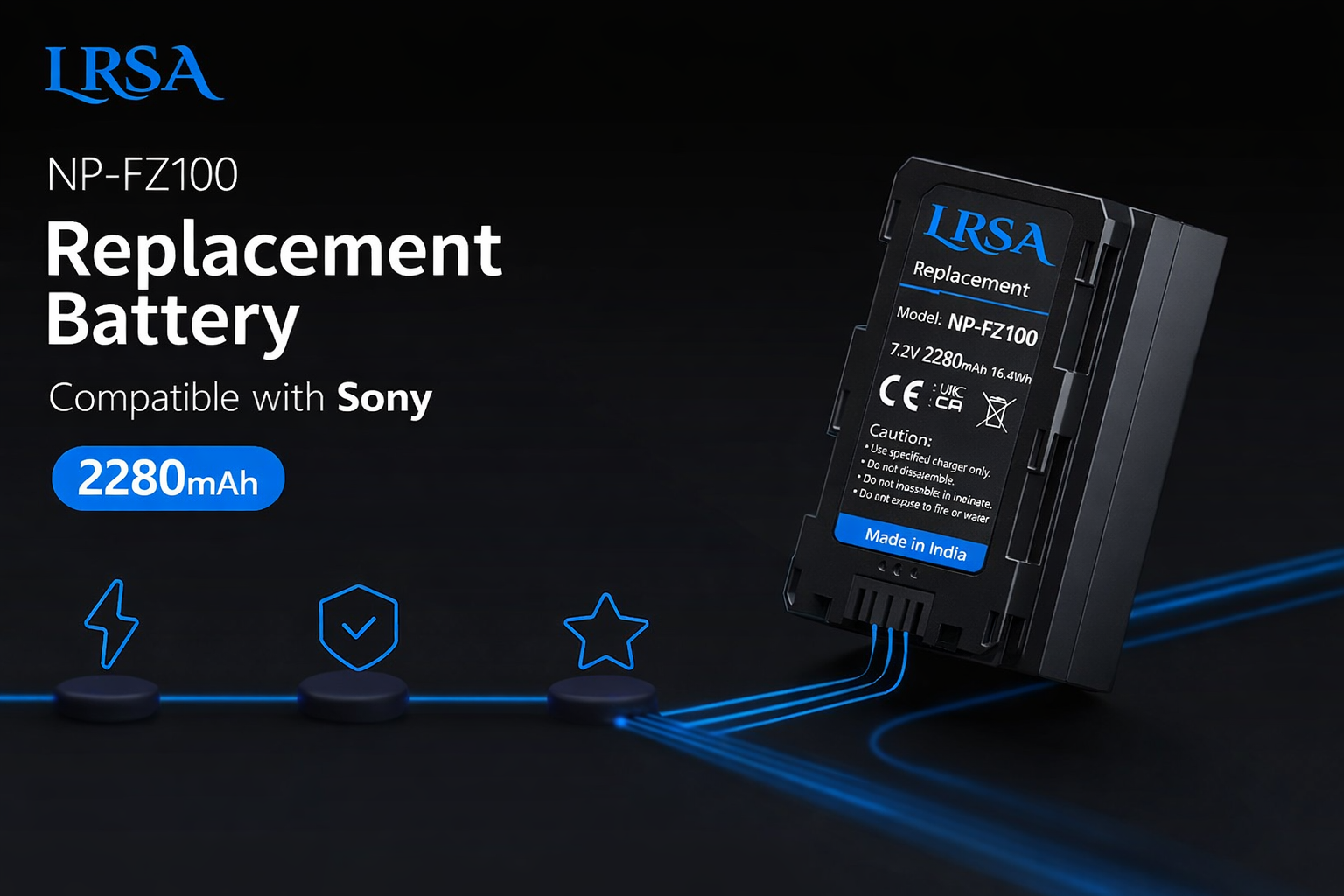 NP-FZ100, Compatible with Sony ZV-E10II A9III A7CII ZV-E1 A7III A7IV FX3 FX30 A6700 A1 A7C A7CR A7RIV A7RV A7SIII A9II Cameras, Rechargeable Li-ion Battery 2280mAh