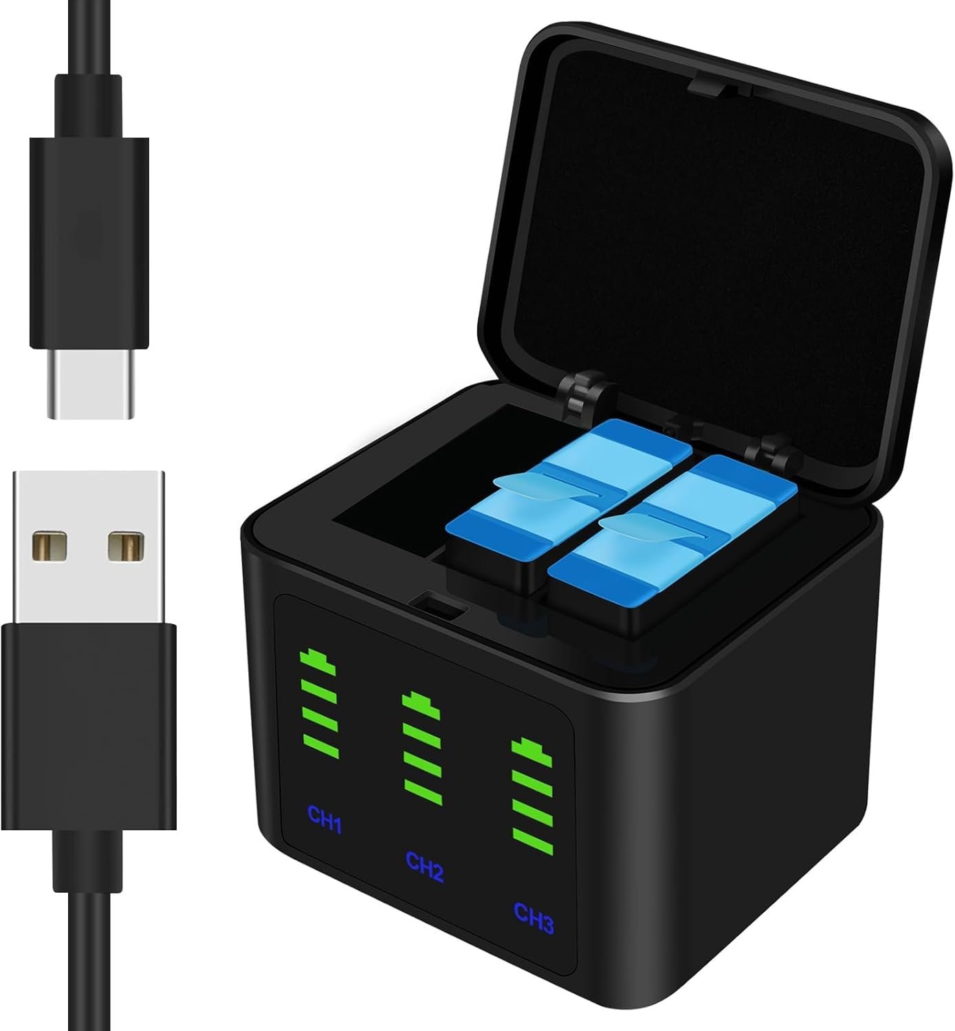 LRSA 3-Channel GoPro Hero Charger | Fast USB Charging for GoPro Hero 12 / 11 / 10 / 9 | Smart & Safe Charging