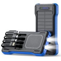 LRSA Solar Power Bank, 20000mAh, with Built-in Cables, LED Flashlight, for Camping and Outdoor Use