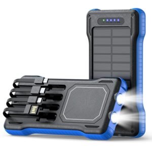 LRSA Solar Power Bank, 20000mAh, with Built-in Cables, LED Flashlight, for Camping and Outdoor Use